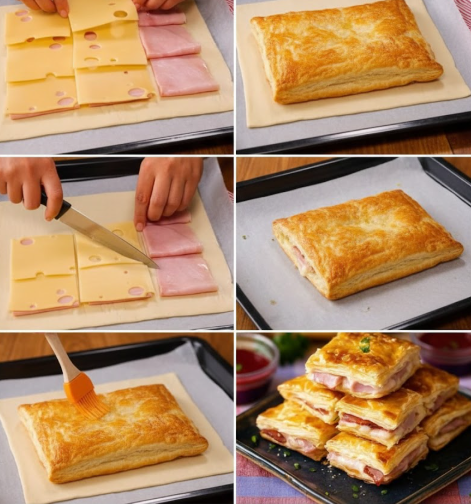 Ham and cheese puff pastry pinwheels